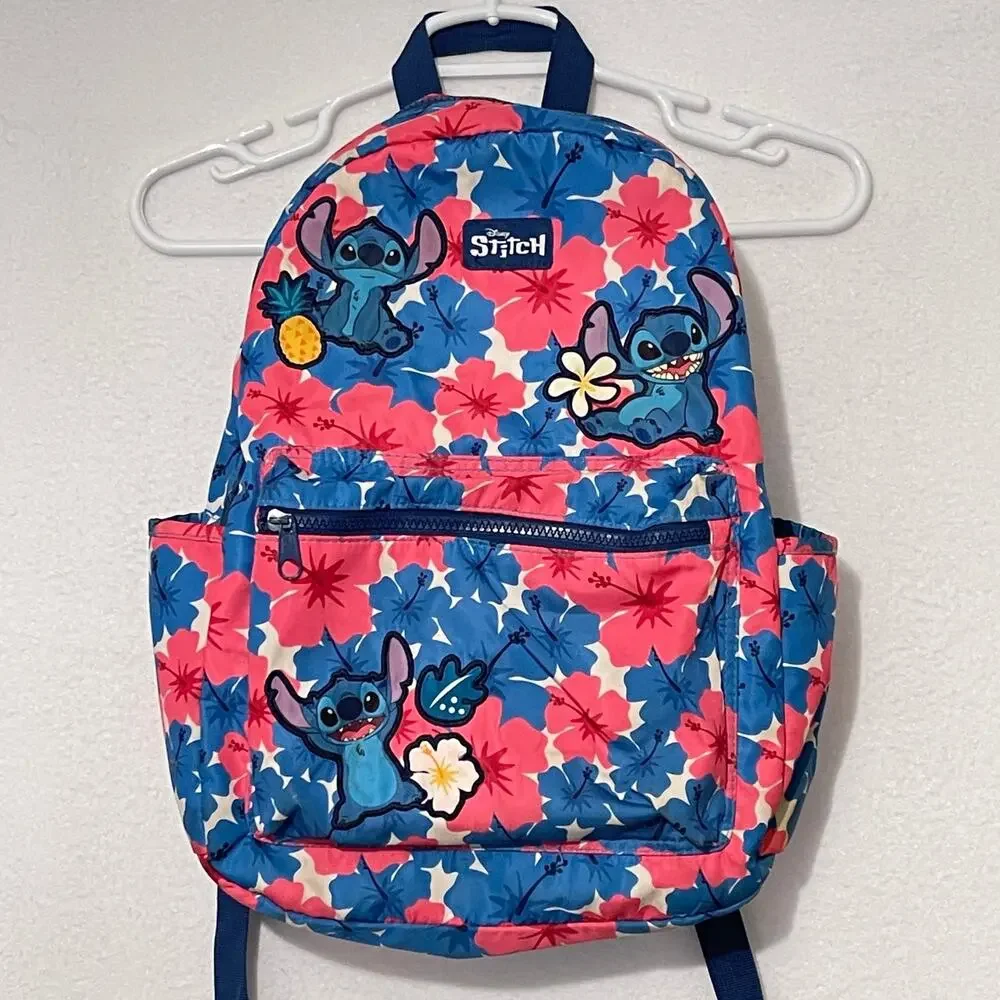 Disney Bioworld Stitch Backpack 12x16 Padded Straps Bottle Holder Zip Pockets
